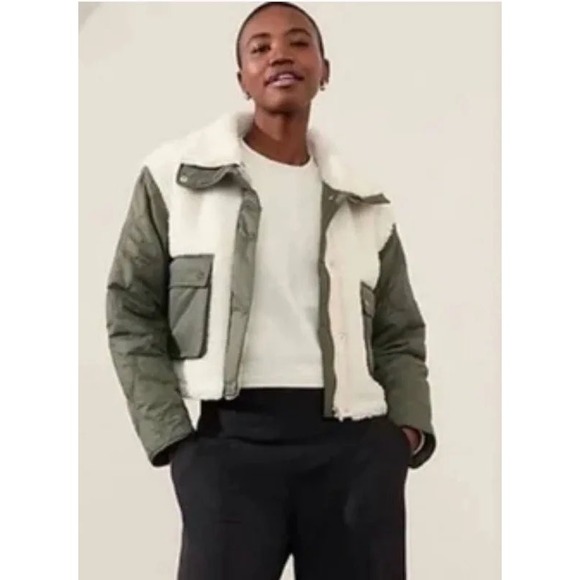 NEW Athleta Fleece Hybrid Jacket Women's Size M/P Sage Green Quilted Crop Coat